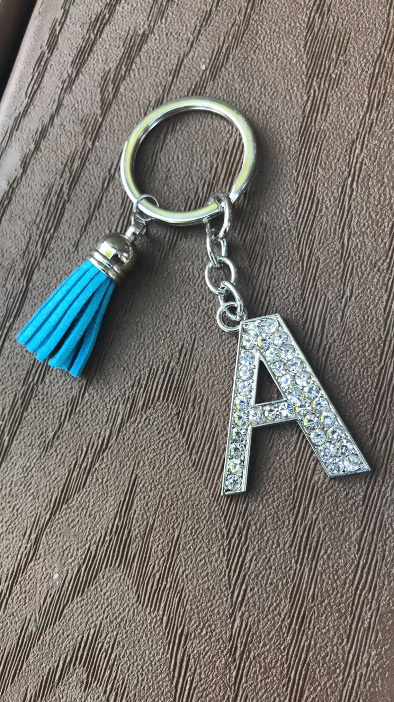 Rhinestone Letter Keychain with Tassel / Initial Keychain / | Etsy