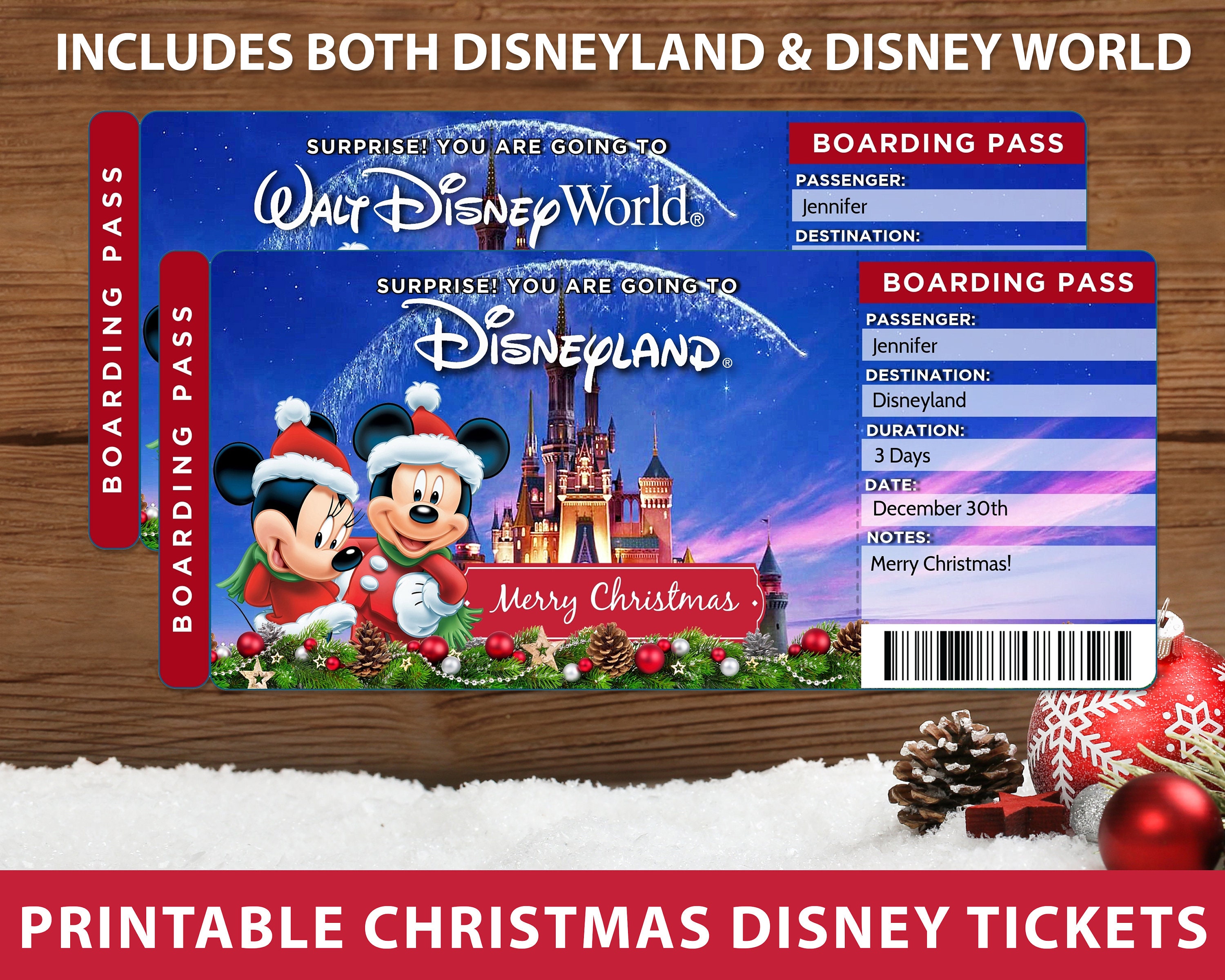 Christmas Disney Surprise Ticket Disney Reveal Disney Etsy