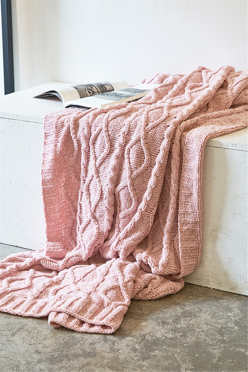 Pink Chenille Throw Blanket Knitted Throw Blanket Decorative Etsy