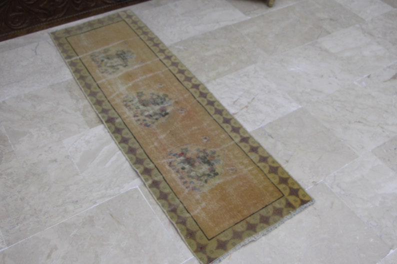vintage rug 1.4 x 4.3 ft Free Shipping area rug bathroom rug frontdoor rug,Pale wool rug MB10450 turkish rug small rug doormat rug