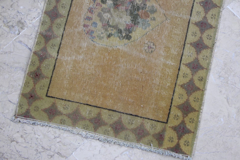 vintage rug 1.4 x 4.3 ft Free Shipping area rug bathroom rug frontdoor rug,Pale wool rug MB10450 turkish rug small rug doormat rug