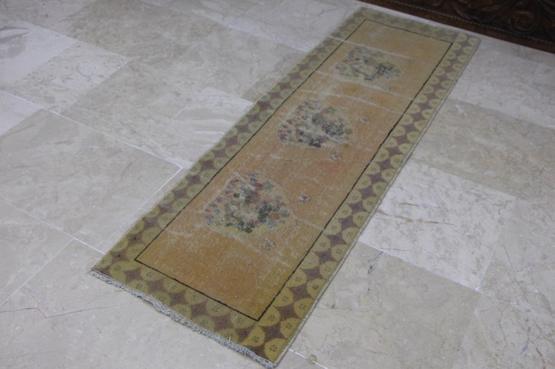vintage rug 1.4 x 4.3 ft Free Shipping area rug bathroom rug frontdoor rug,Pale wool rug MB10450 turkish rug small rug doormat rug