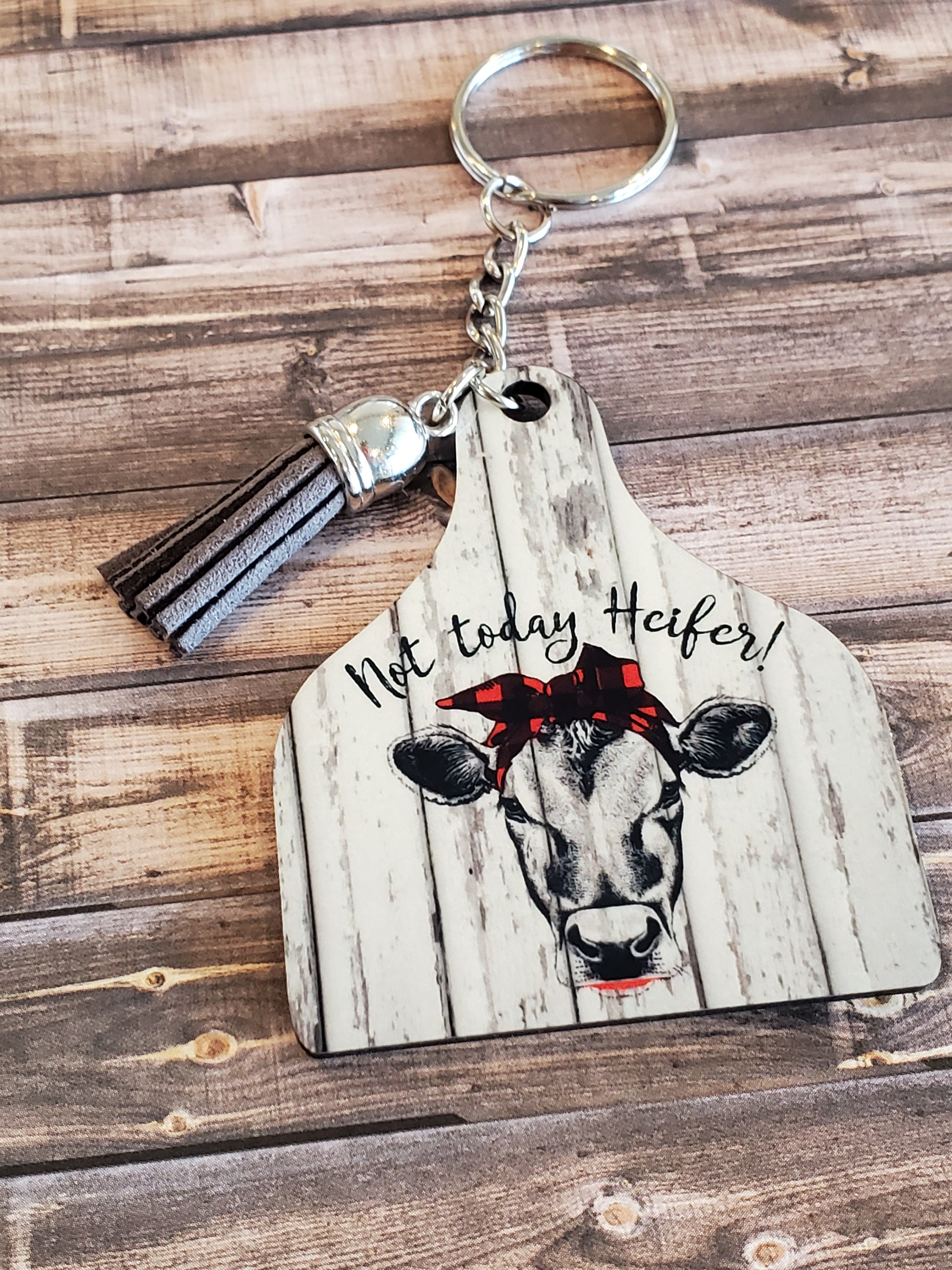 Cattle Livestock Keychain Cow Ear Tag Tassel Not Today Etsy