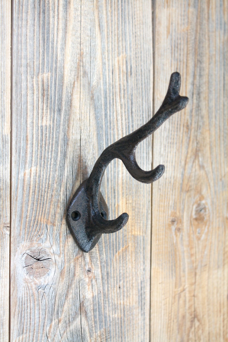 Deer Antler Triple Hook Rustic Cast Iron Coat Hook Etsy