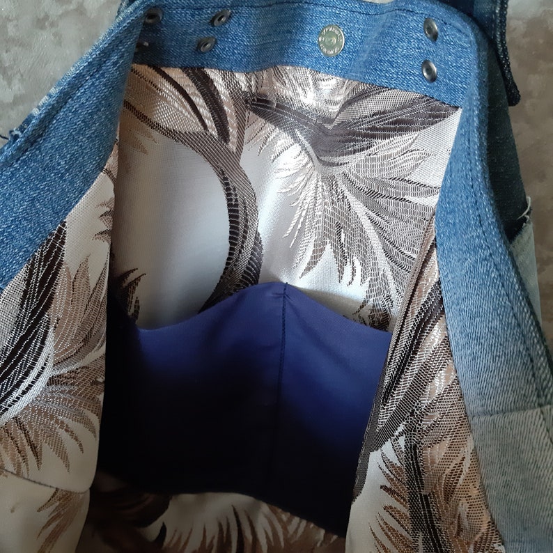 Extra large denim bag Jean tote bag Blue patchwork market bag | Etsy