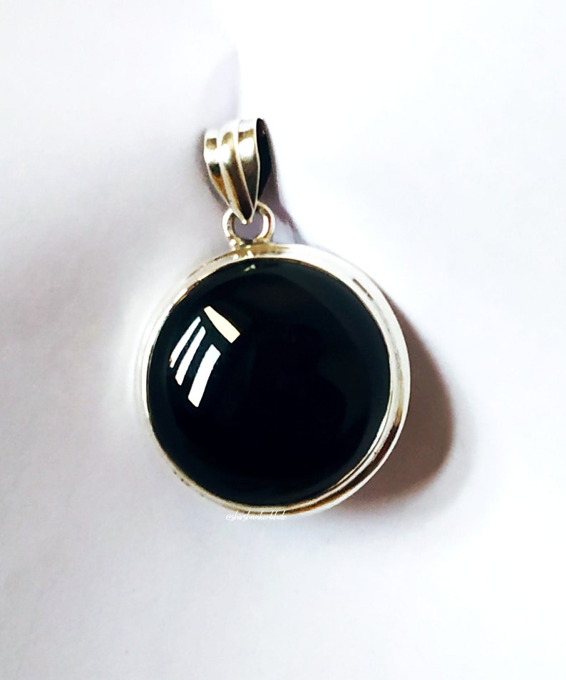 Artisan Jewelry Black Onyx Jewelry Black Onyx Pendant Round stone pendant 92.5/% silver pendant Statement Pendant December Birthstone