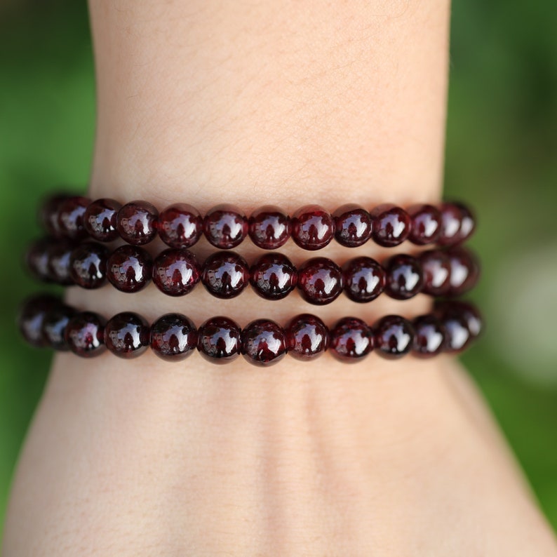 Garnet 6mm Beaded Bracelet