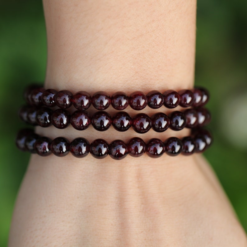 Garnet 6mm Beaded Bracelet