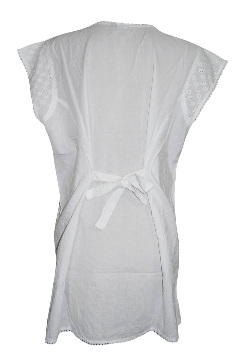Womens Tunic White Embroidered Sleeveless Summer Bohemian Cotton Beach Blouse L