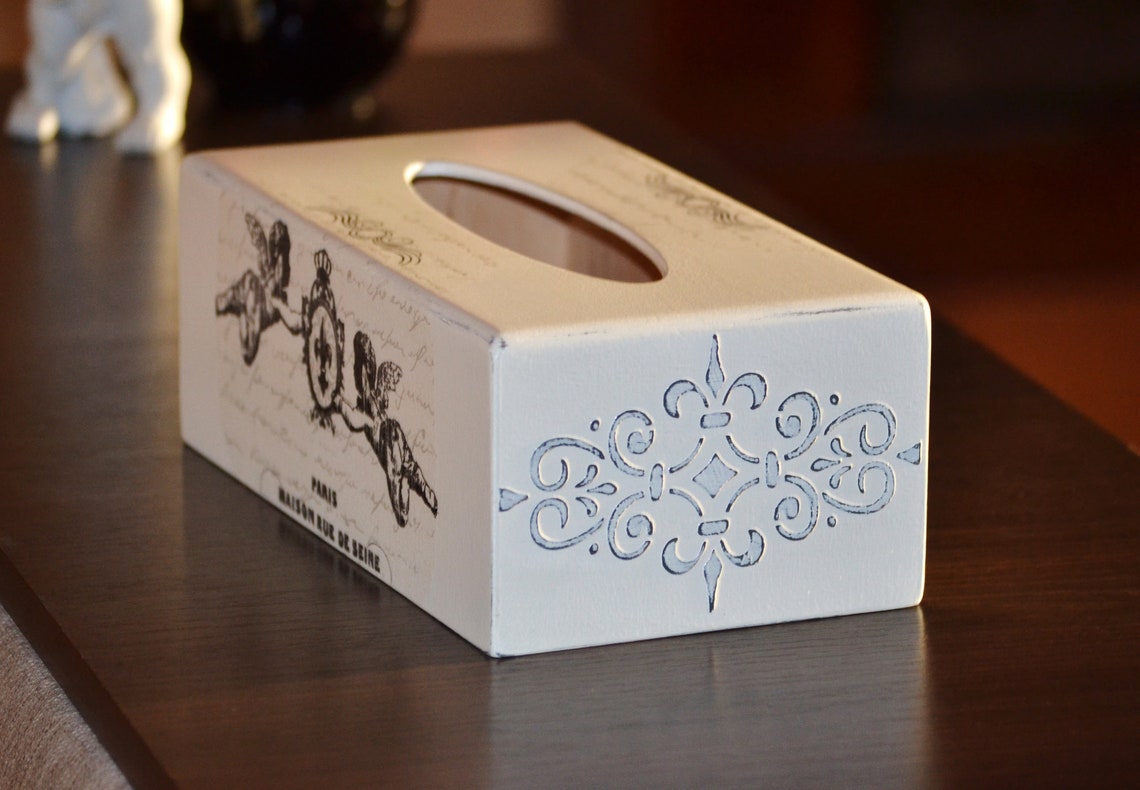 Black and white Kleenex tissue box cover Wood shabby napkin Etsy