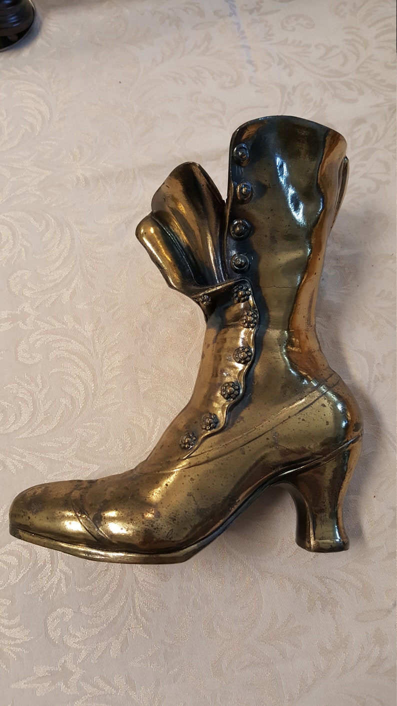 Vintage Victorian BRASS BOOT VASE Antique HighHeel Boot Etsy