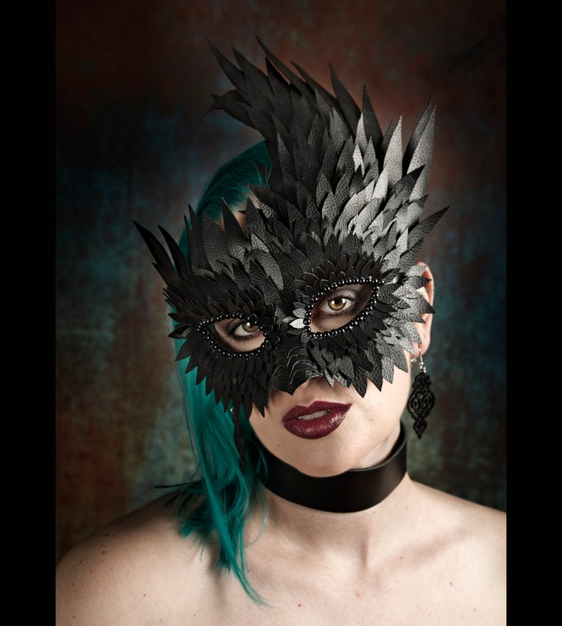 Black Asymmetrical Mask Masquerade Masks Women Leather Mask Etsy