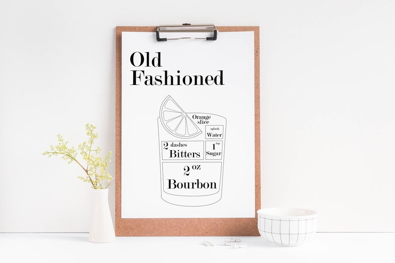 Old Fashioned Cocktail Recipe Digital Download Art Print for | Etsy