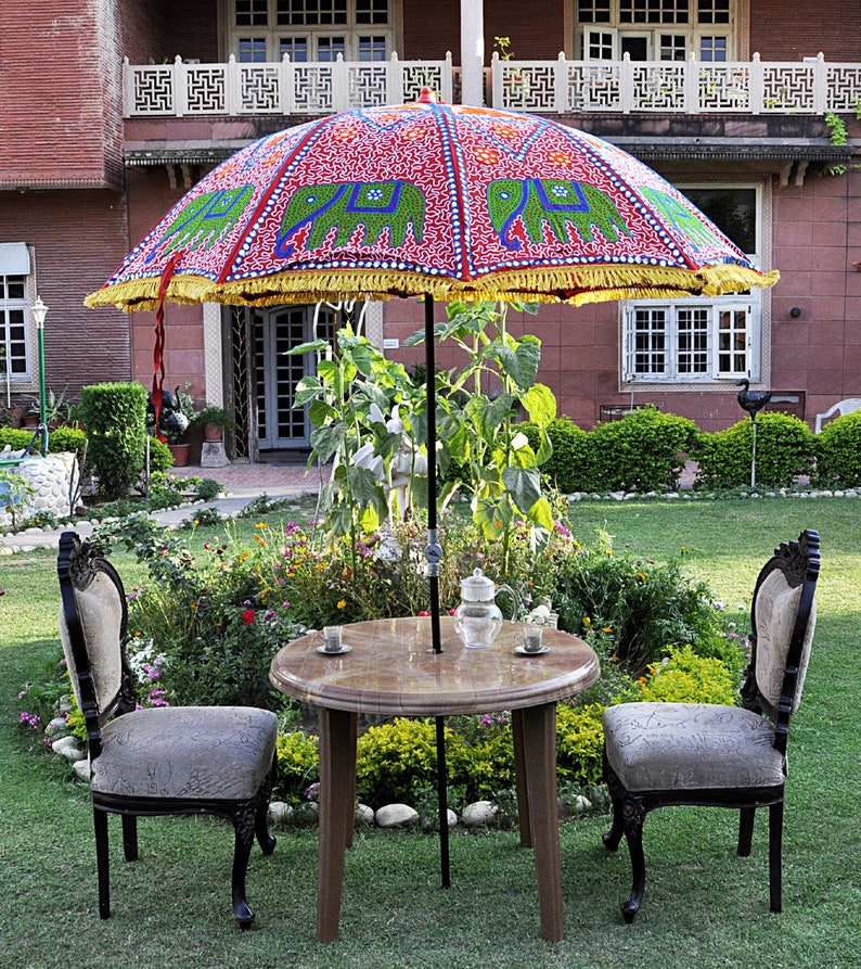 Garden Umbrella Indian Floral Patio Parasol Large Sun | Etsy