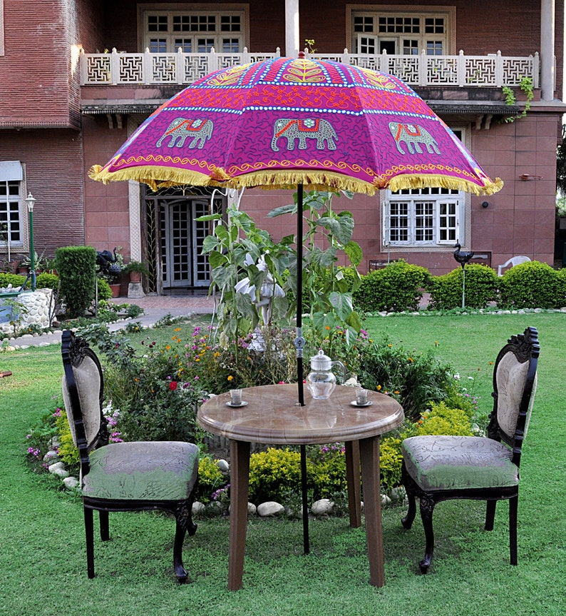 Garden Umbrella Indian Floral Patio Parasol Large Sun Etsy