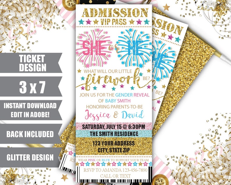 Firework Gender Reveal Invitation Firework Invite 4th of Etsy