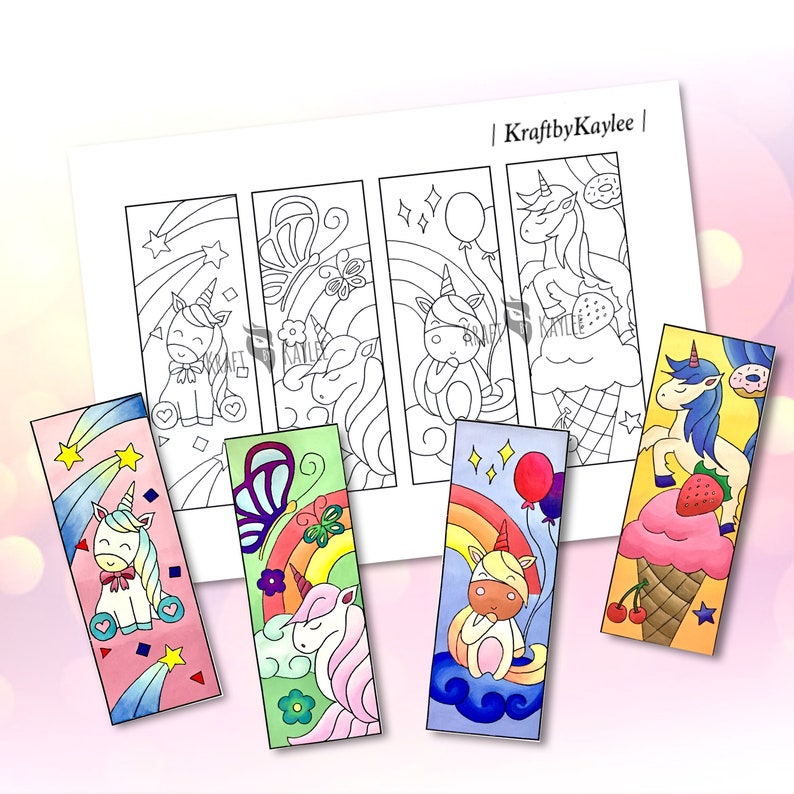 cute unicorn coloring bookmarks set of 4 coloring pages etsy