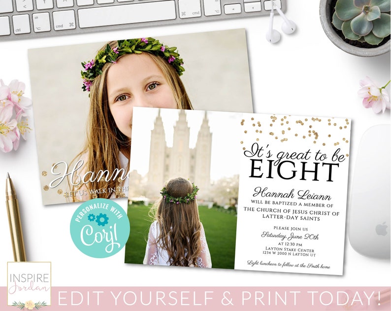 Lds Baptism Invitation Girl With Photo Corjl Template Etsy