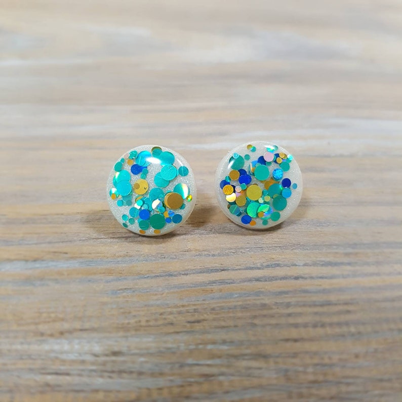 Confetti earrings Polymer Clay Round Studs Epoxy resin Etsy