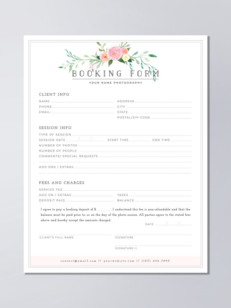 Client Booking Form For Photographers Wedding Photography | Etsy