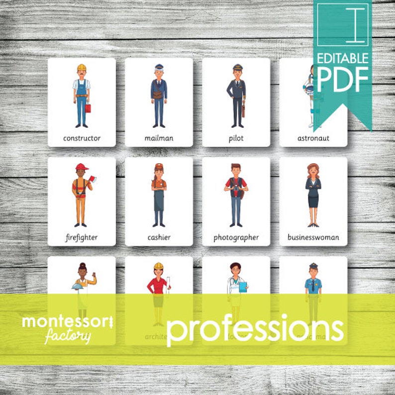 PROFESSIONS Jobs Montessori Cards Flash Cards Three Part | Etsy