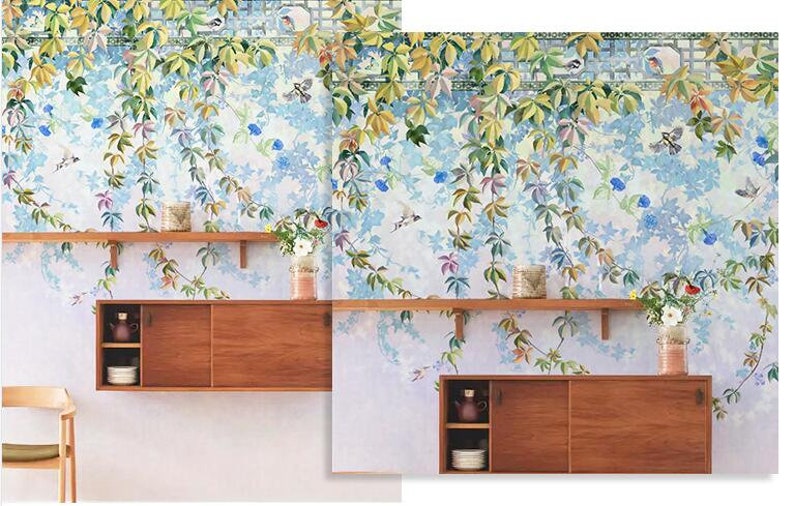 Oil Painting Hanging Vine Flowers Wallpaper Wall Mural Hand | Etsy