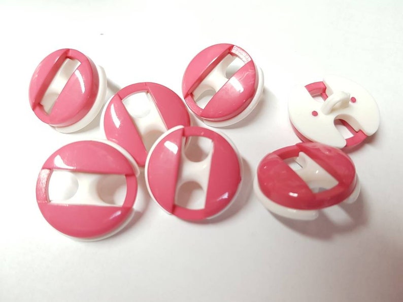 9 Pink Pink White Retro Buttons of 25 mm K127a
