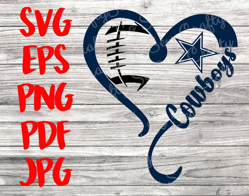 Dallas Cowboys Football Heart SVG PNG jpg DC Football Heart Etsy