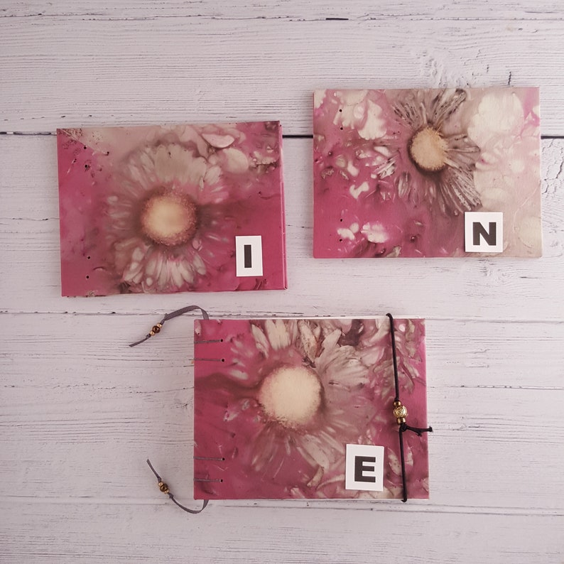 eco print with daisy 6x4.5 sketchbook blank book handmade art journal coptic stitch pick your paper pick your cover