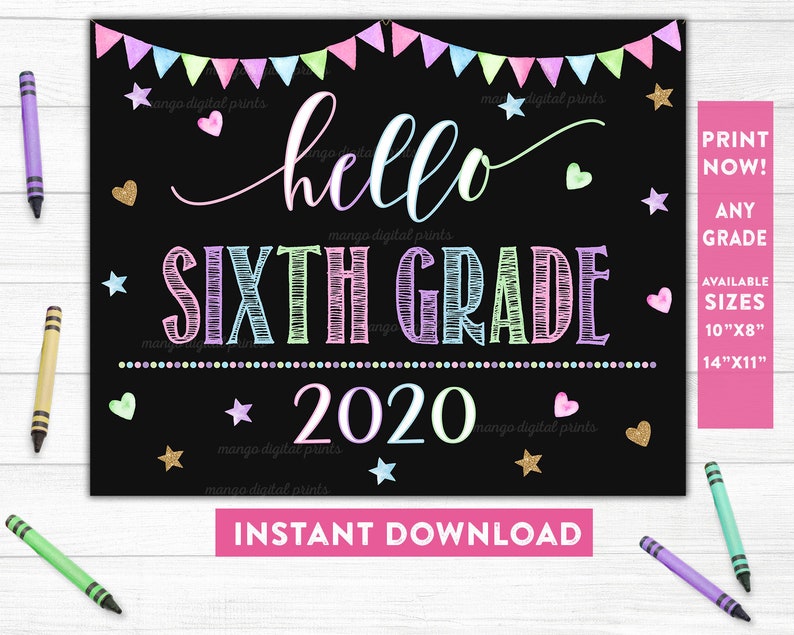 Hello Sixth Grade Sign - Etsy