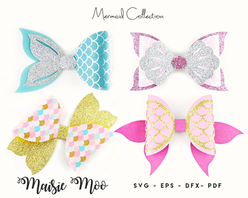 Download Mermaid Tail Bow Template SVG Bow SVG Felt Bow PDF Shell ...
