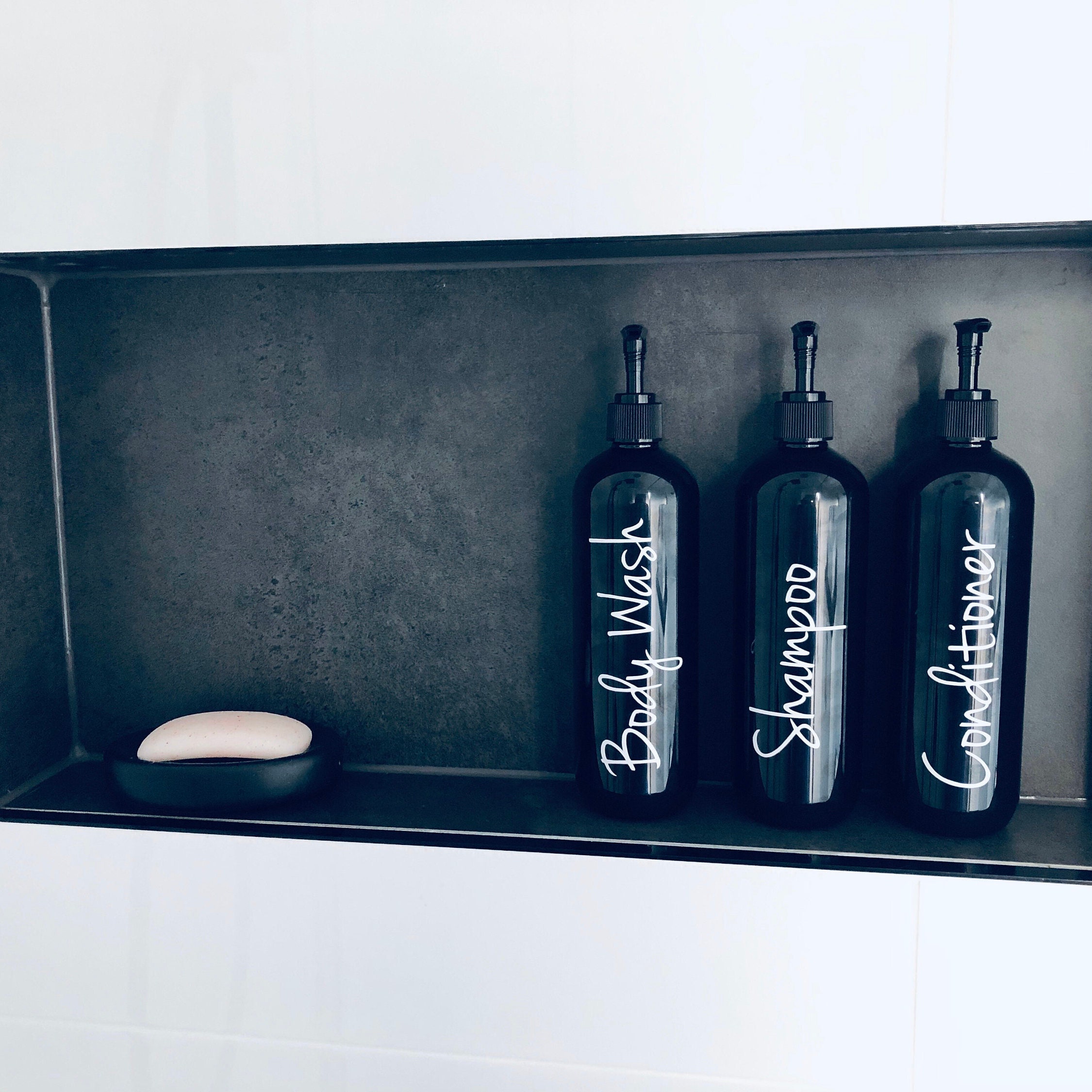 Black Bathroom Bottles Tall Reusable Shampoo/Soap Dispenser Etsy