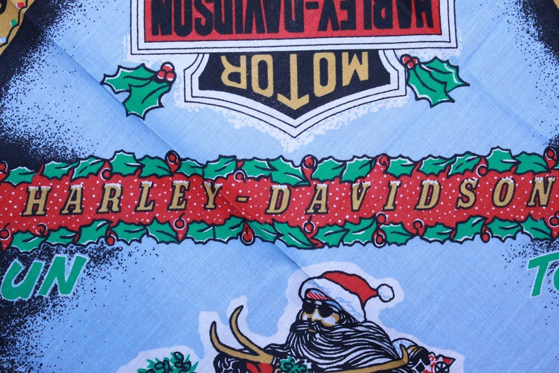 Vintage 1998 Harley Davidson White Grain Shirt Toy DriveBiker Santa Bandana