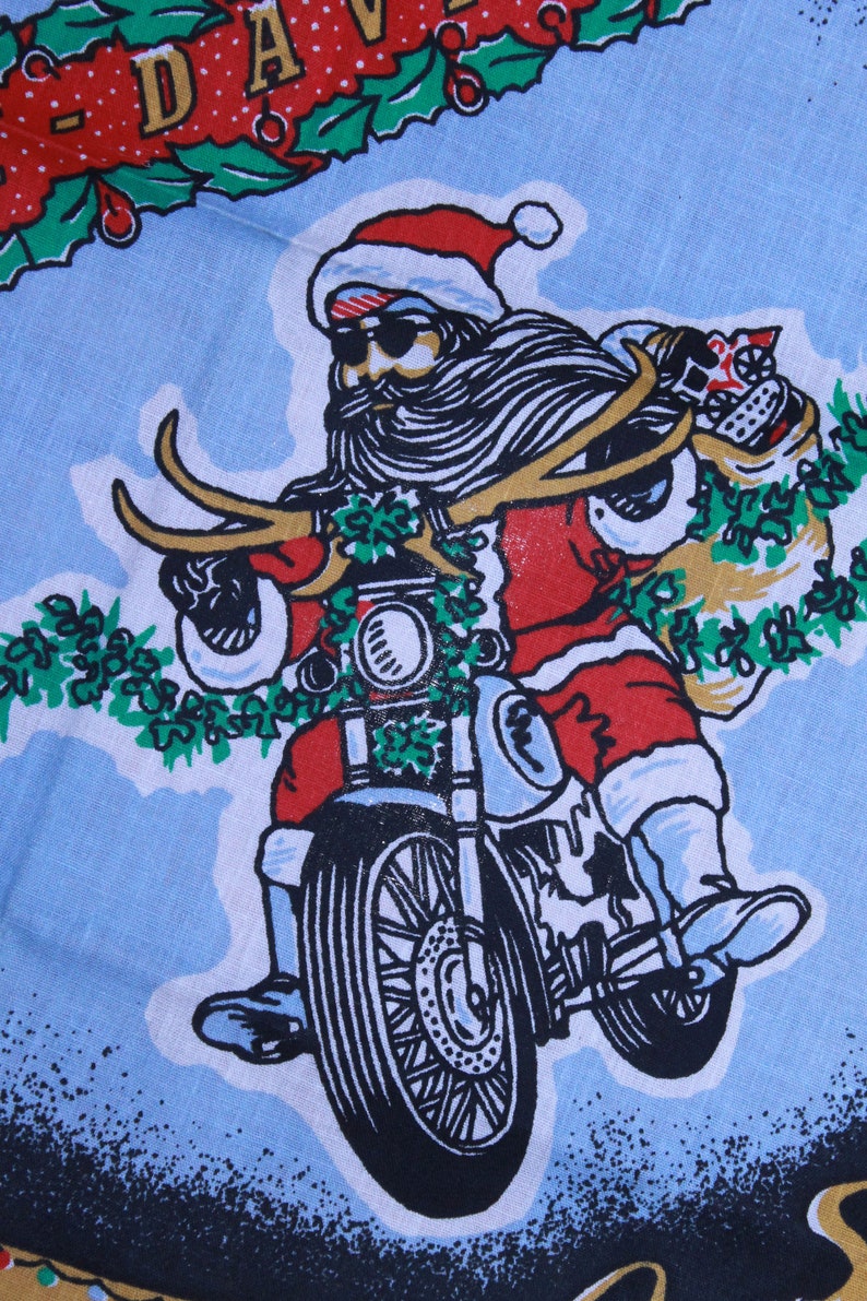 Vintage 1998 Harley Davidson White Grain Shirt Toy DriveBiker Santa Bandana