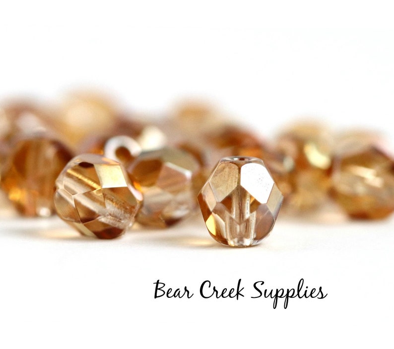2058 Celsian Czech Fire Polished Glass Beads Transparent 6mm 25 pcs Golden Crystal