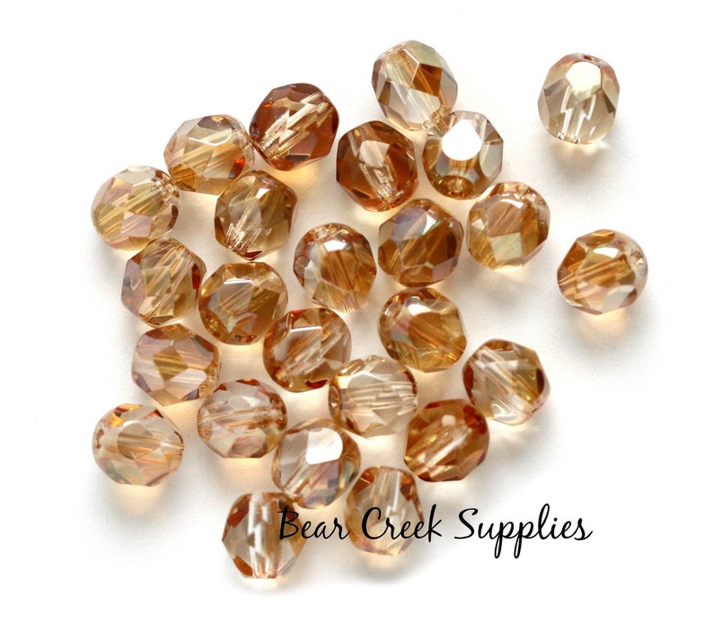 2058 Celsian Czech Fire Polished Glass Beads Transparent 6mm 25 pcs Golden Crystal