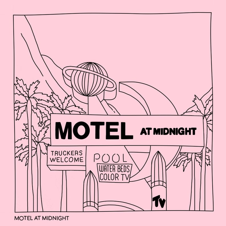 Motel at midnight aesthetic art prints simple line drawing Etsy