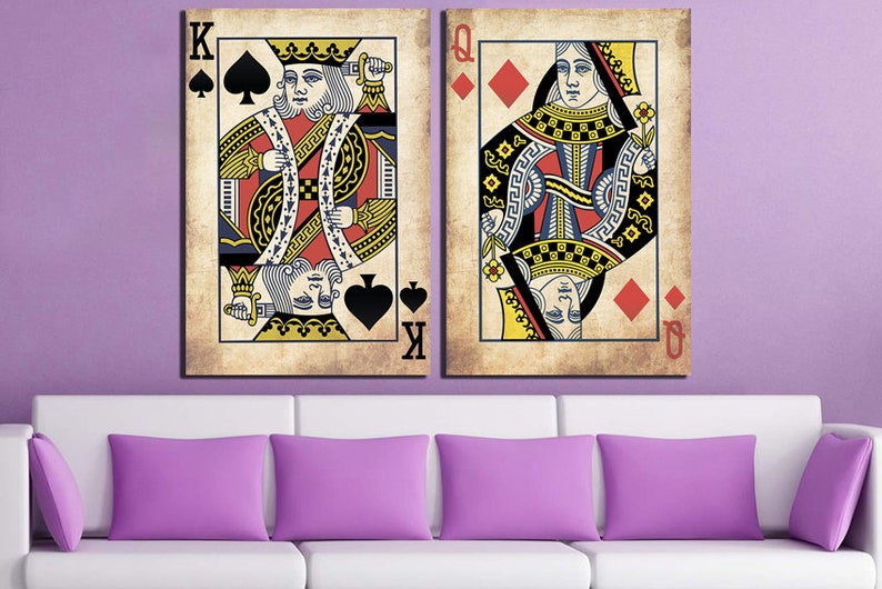 king and queen wall art canvas playing card print wedding