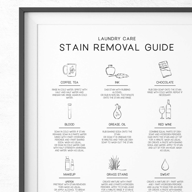 Laundry Room Decor Stain Removal Guide Printable Wall Art Etsy