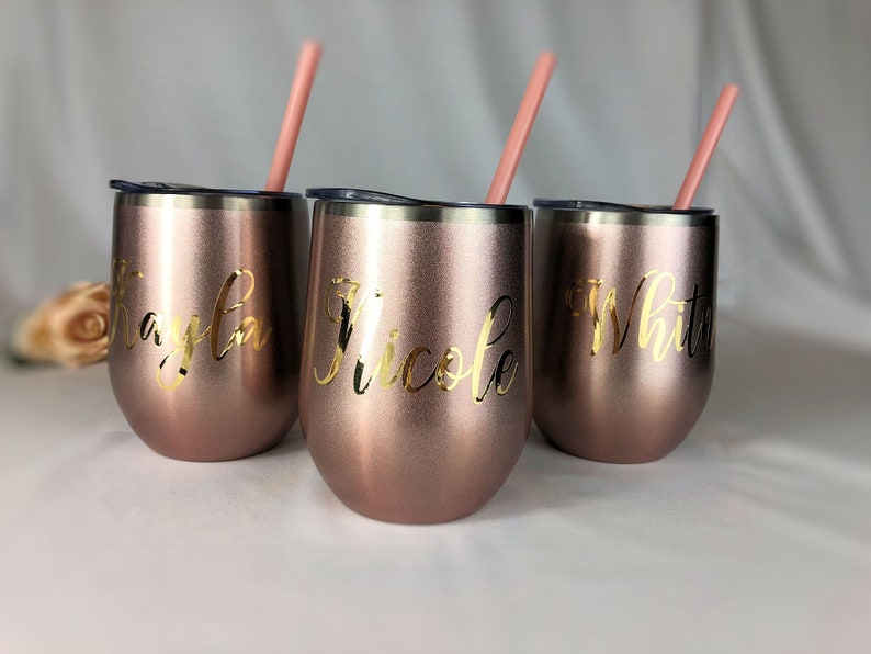 Rose Gold Wine Tumbler With Straw Personalized Tumbler with Etsy
