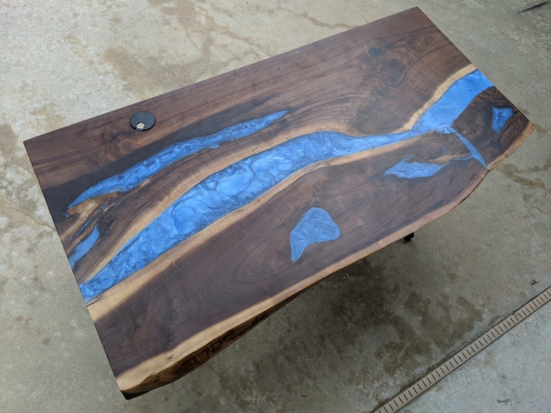 Computer desk river table walnut wood resin river desktop Etsy