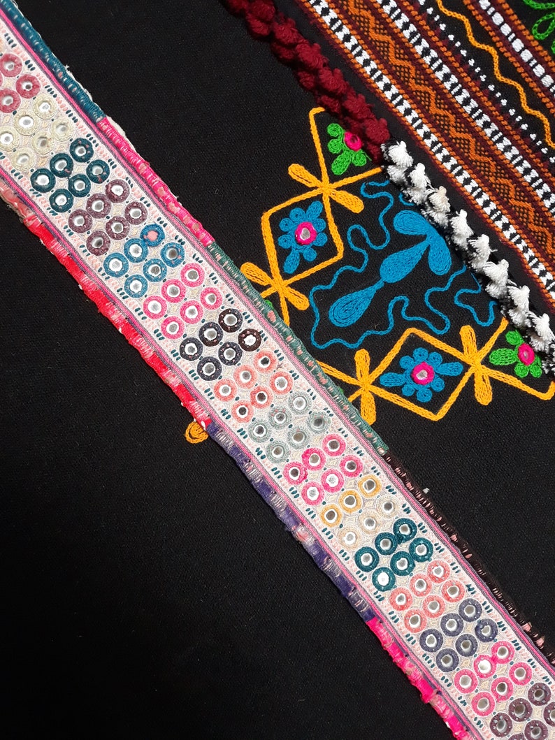 Indian Banjara Vintage Mirror Applique Mirror Belt Ethnic Textile,BS183 DIY Jean Jacket Kutch Tribe Kutchi Patch