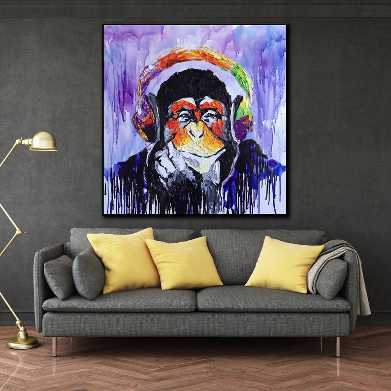Oversize Abstract Art Monkey Painting On Canvas Modern Art Etsy