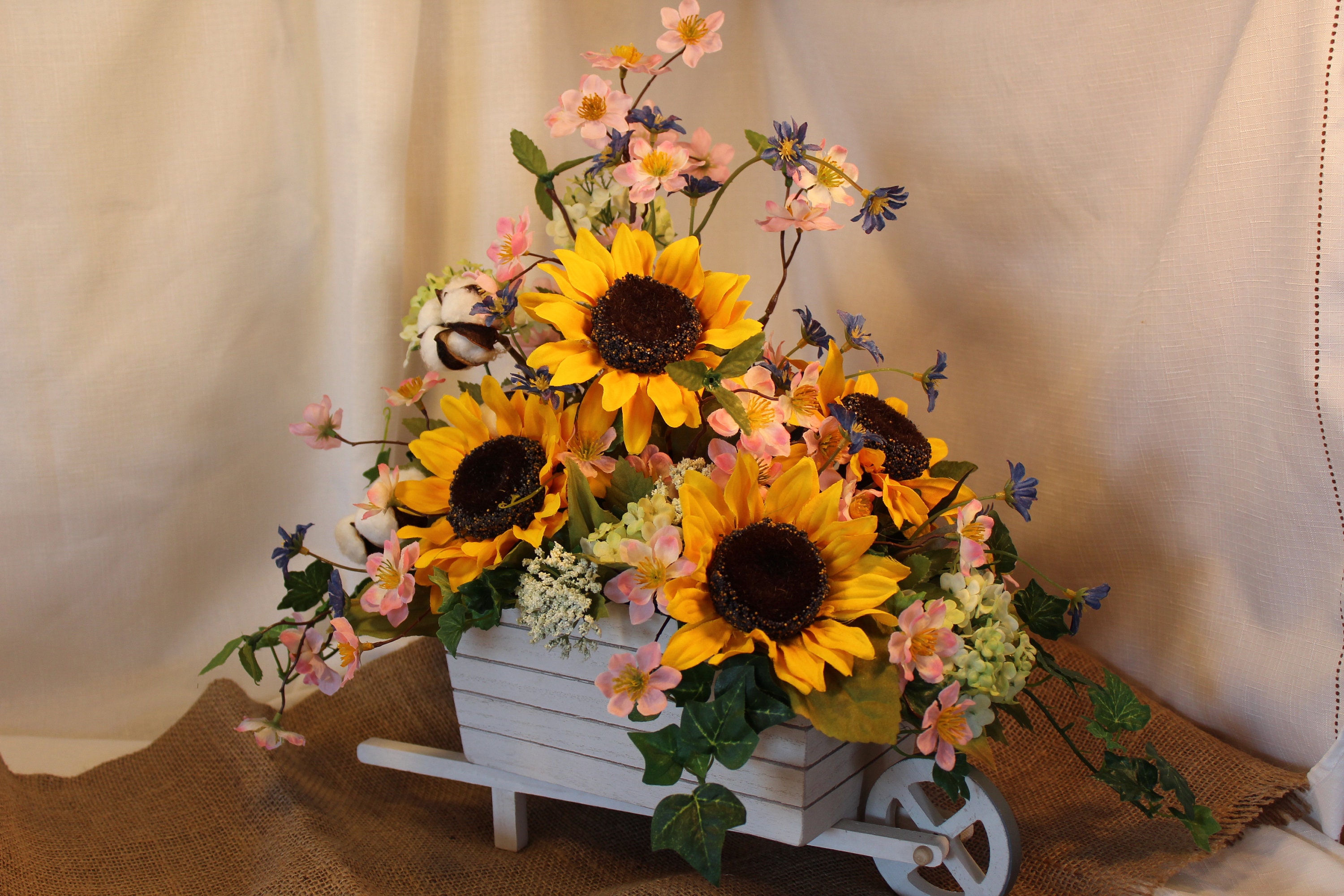 Wheelbarrow With Golden Yellow Sunflowers Bright Farmhouse Etsy
