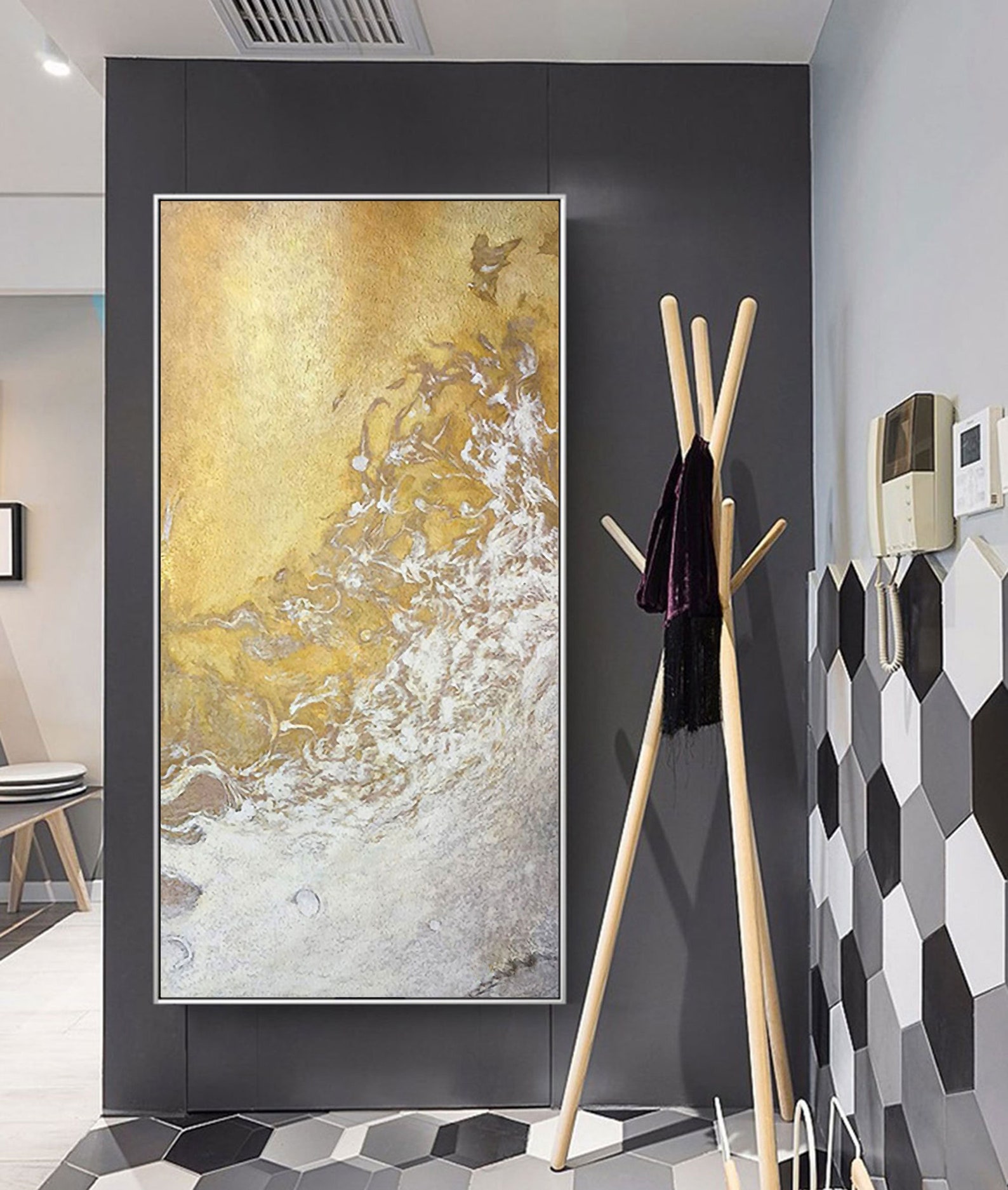 Large White Gold Abstract Art Oil Painting On Canvas Cloud Etsy