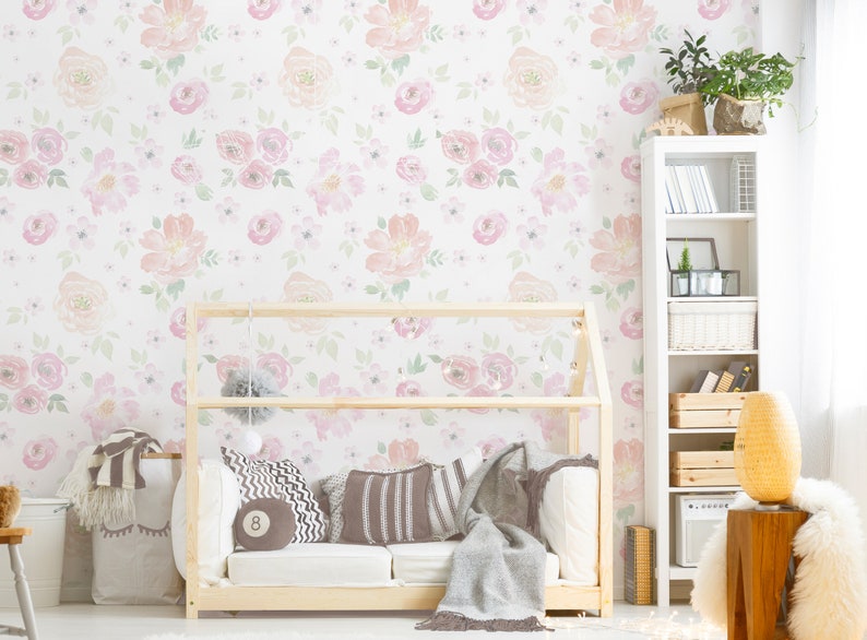 Floral Peony Wallpaper Peonies Wall Decal Nursery Room | Etsy