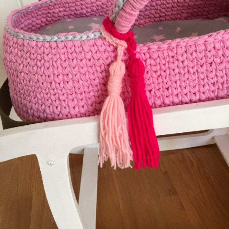 Pink SET Baby moses Basket with puffy wool blanket Crochet Etsy