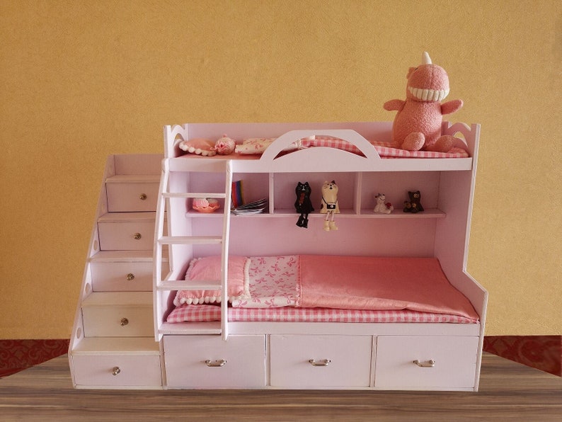 Miniatur-Etagenbett mit Lagerung 1/6 1/12 BJD Puppenhaus Bunk | Etsy