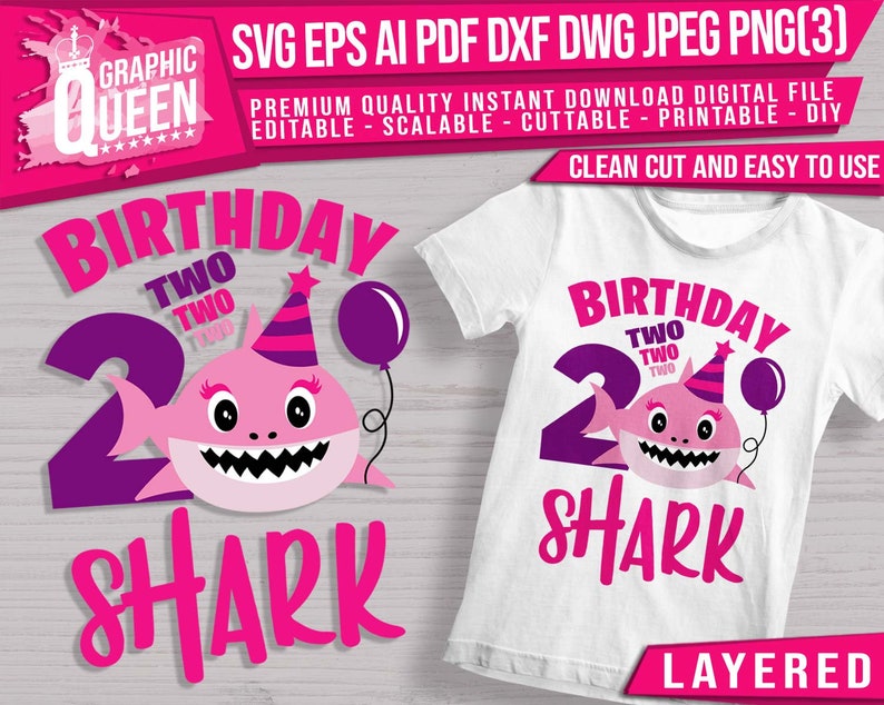 Download Girl Shark 2 Birthday SVG layeredGirl shark 2nd Birthday ...