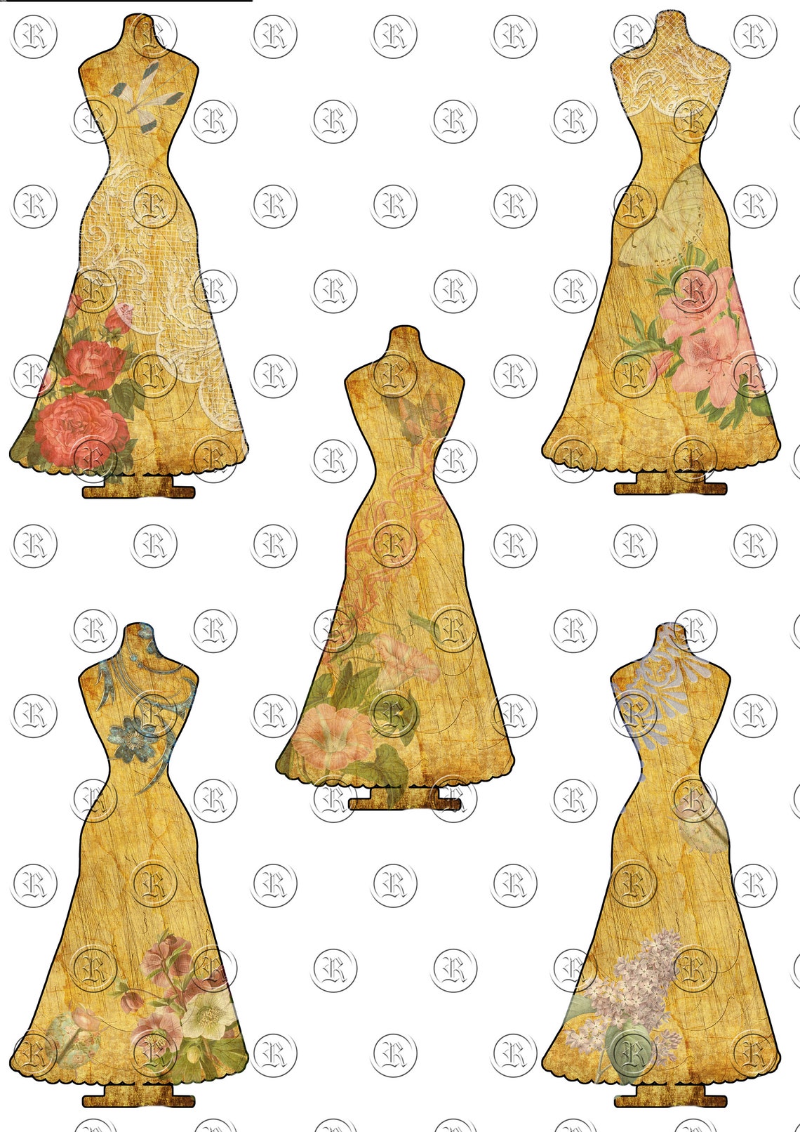 5 Printable Dress Form Tag collage sheet tags sewing Etsy